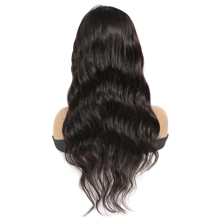 Natural black long wig with bangs and curls