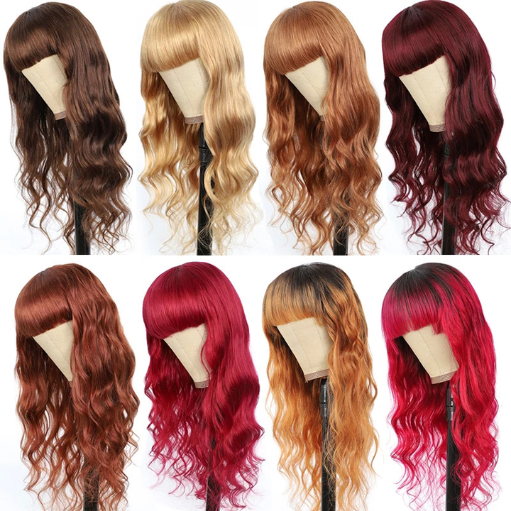 Natural black long wig with bangs and curls