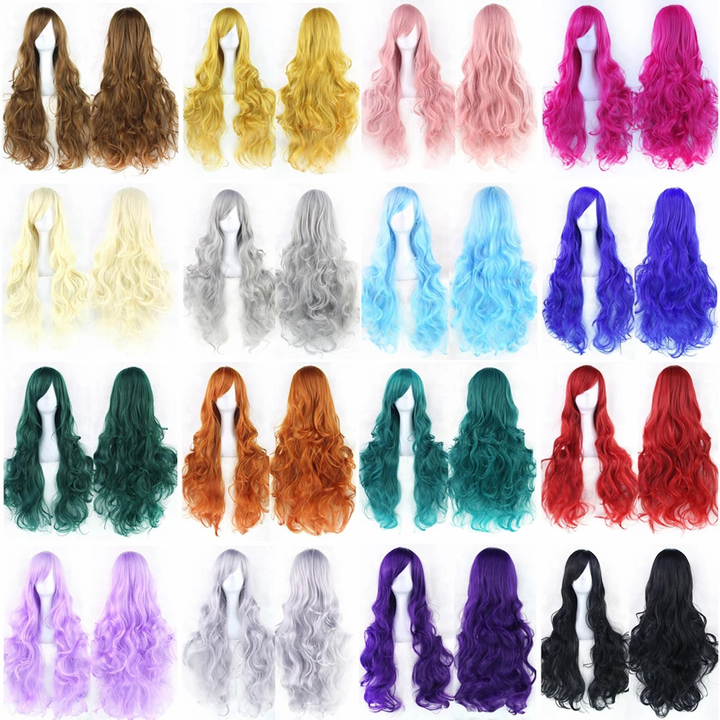 Natural black long wig with bangs and curls