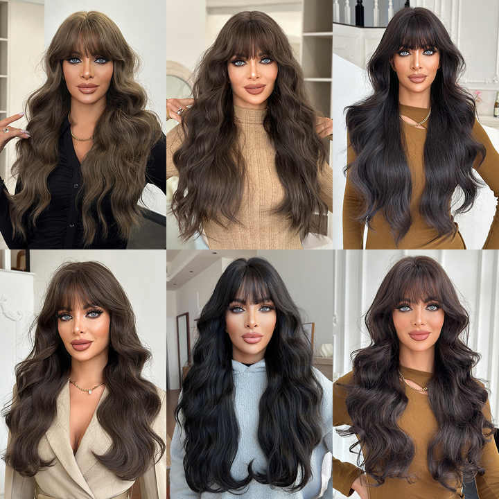 Brown Lace Front Wig – Long Wavy Synthetic Hair, Natural Look