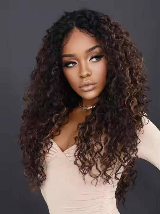 Highlighted Black Blonde Lace Front Wig African Curly Black Female