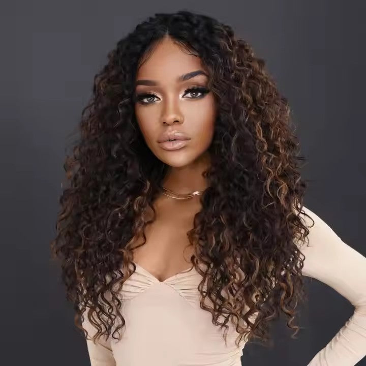 Highlighted Black Blonde Lace Front Wig African Curly Black Female