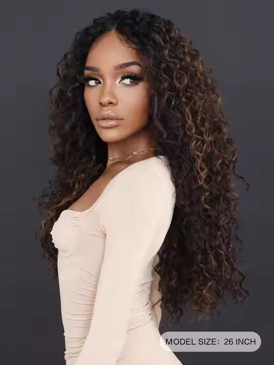 Highlighted Black Blonde Lace Front Wig African Curly Black Female