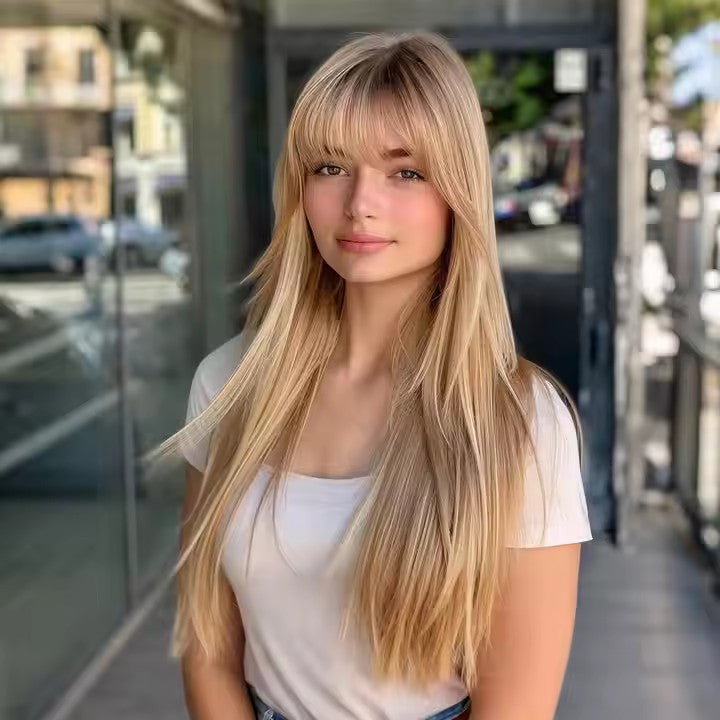 Popular Fashion Wigs African Wigs Full Bangs Brown Long Straight