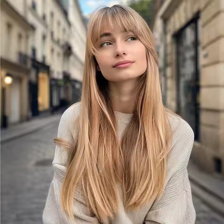 Popular Fashion Wigs African Wigs Full Bangs Brown Long Straight