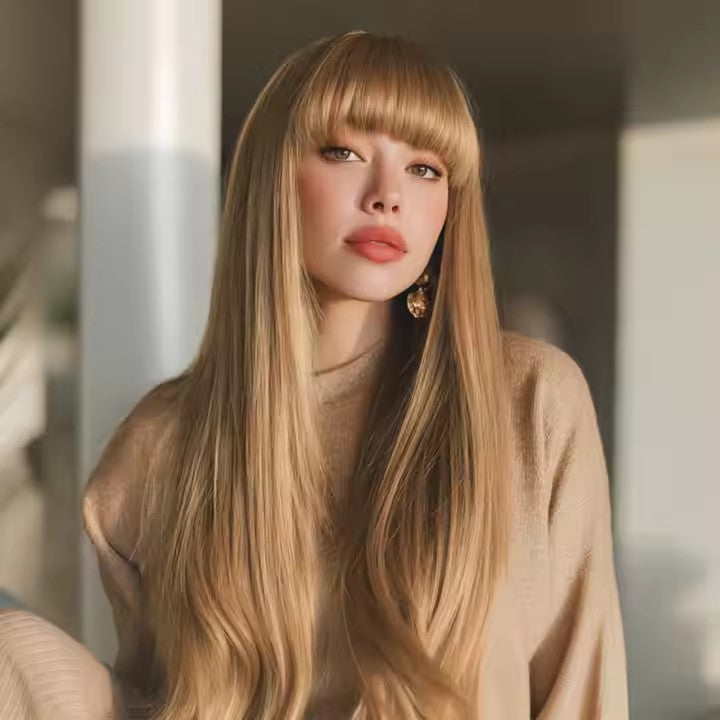 Popular Fashion Wigs African Wigs Full Bangs Brown Long Straight