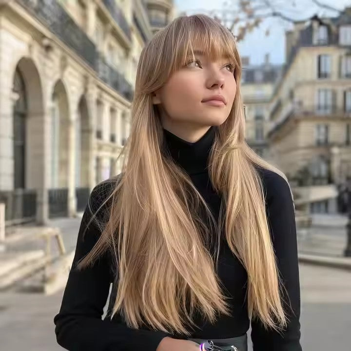 Popular Fashion Wigs African Wigs Full Bangs Brown Long Straight