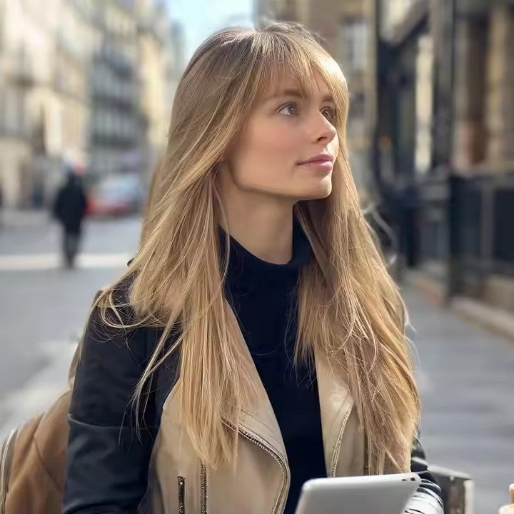 Popular Fashion Wigs African Wigs Full Bangs Brown Long Straight